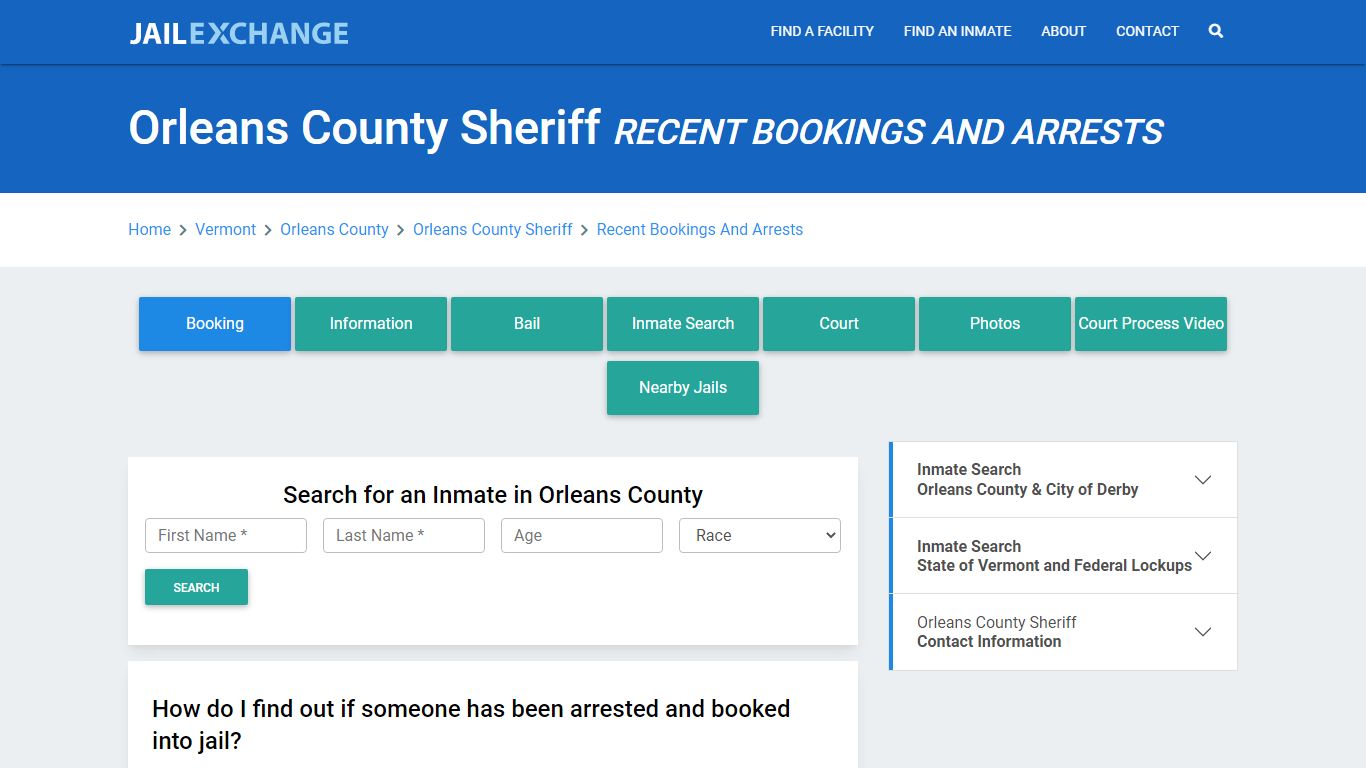 Orleans County Sheriff VT Recent Arrests and Bookings - Jail Exchange