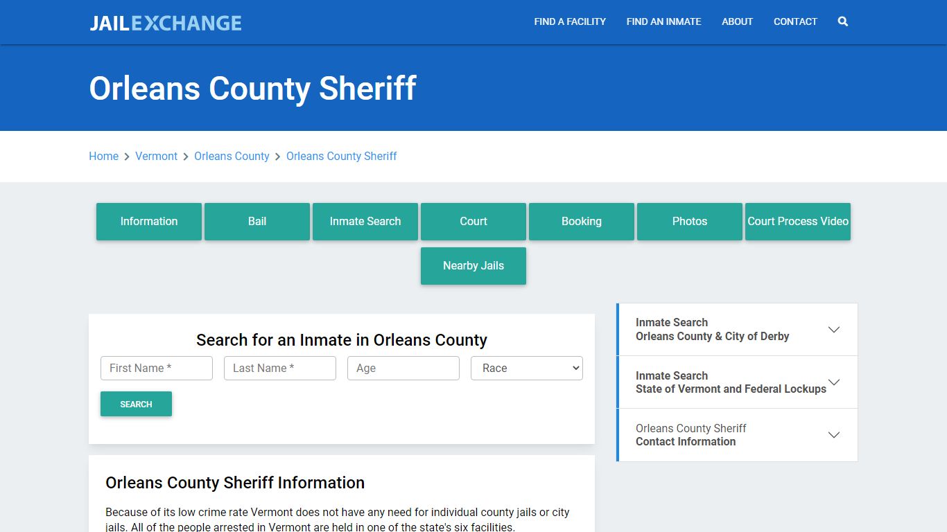 Orleans County Sheriff Roster Lookup, VT, Inmate Search - Jail Exchange